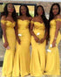 2019 Yellow Sequins Bridesmaid Dresses V-Neck Cap Sleeve Mermaid Wedding Party Gowns